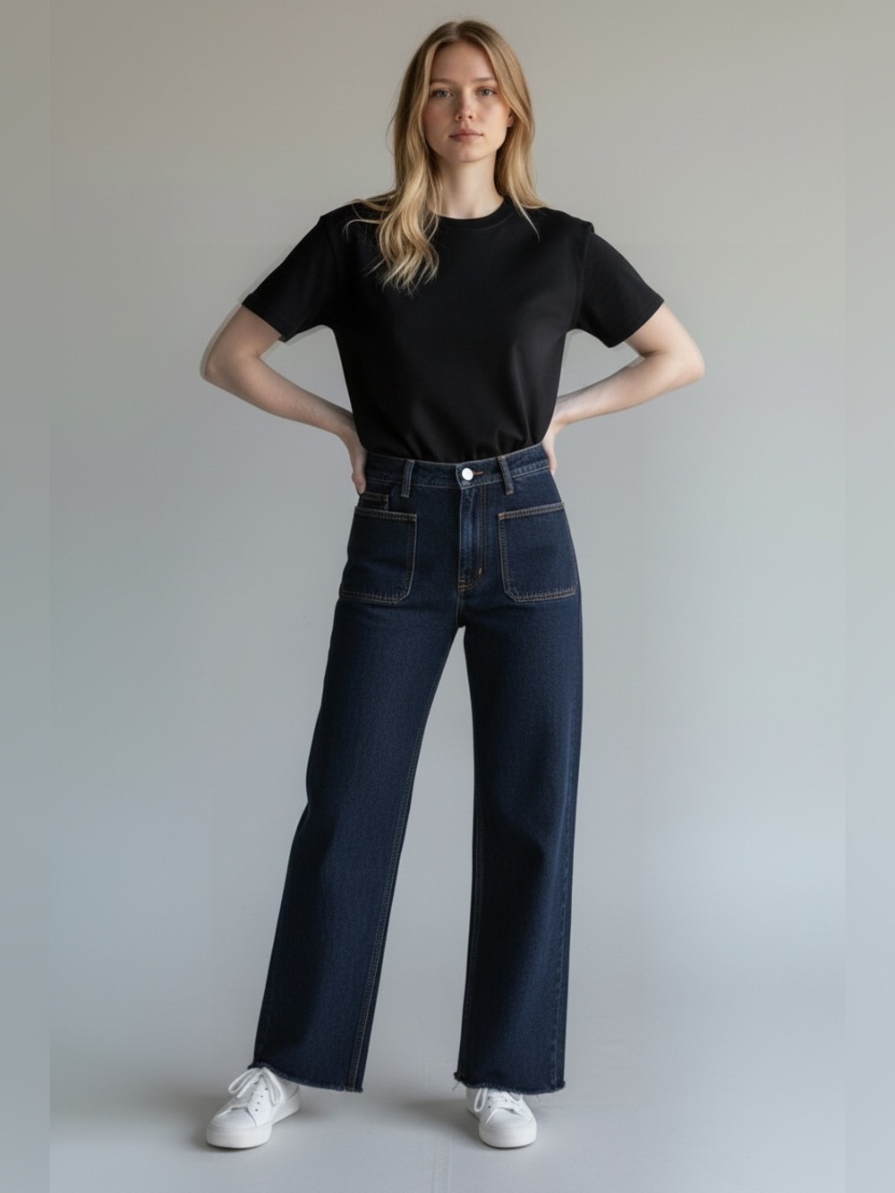 OAT NY High Rise Wide Leg Jeans Dark Blue Raw Hems Size 10/30 - Picture 4 of 15